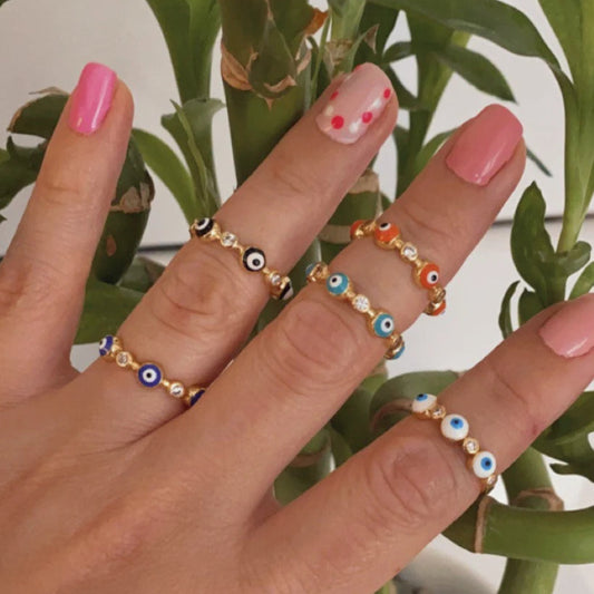 18k Gold Plated Colorful Enamel Adjustable Evil Eye Ring