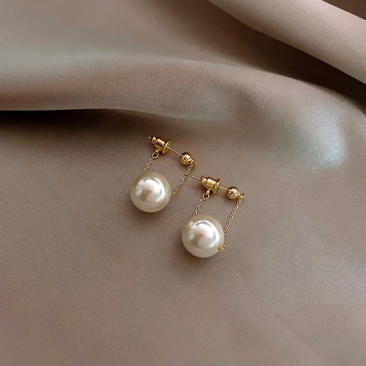 Gold Plated Single Pearl Huggie Earring