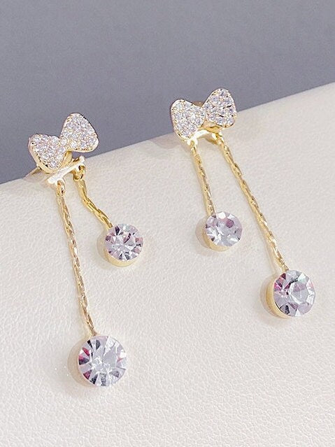 Gold Plated Bow Tassel Drop Earrings