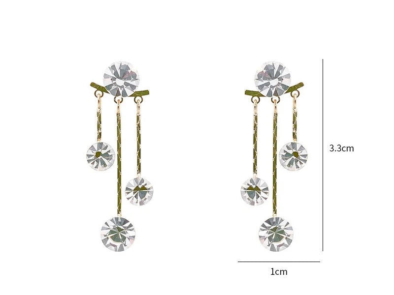 Gold Plated Brass Diamond Dangle Tassel Earrings