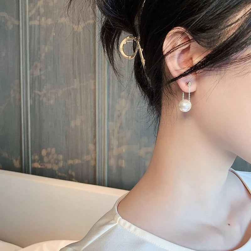Gold Plated Single Pearl Huggie Earring