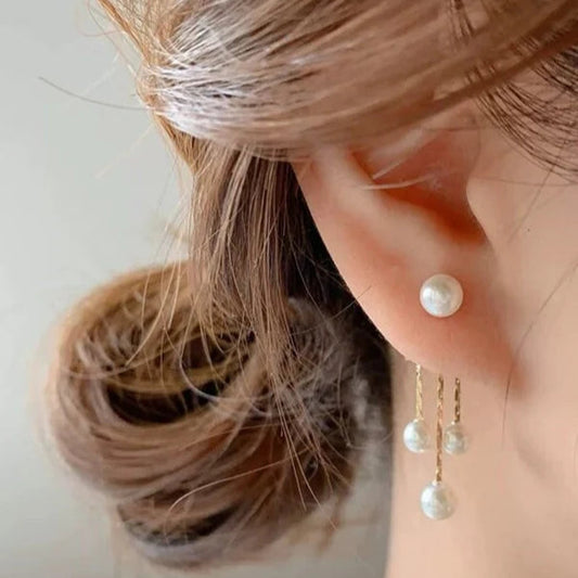 Gold Plated Pearl Drop Tassel Earrings