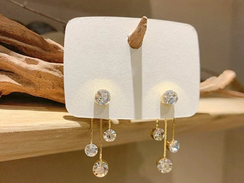 Gold Plated Brass Diamond Dangle Tassel Earrings