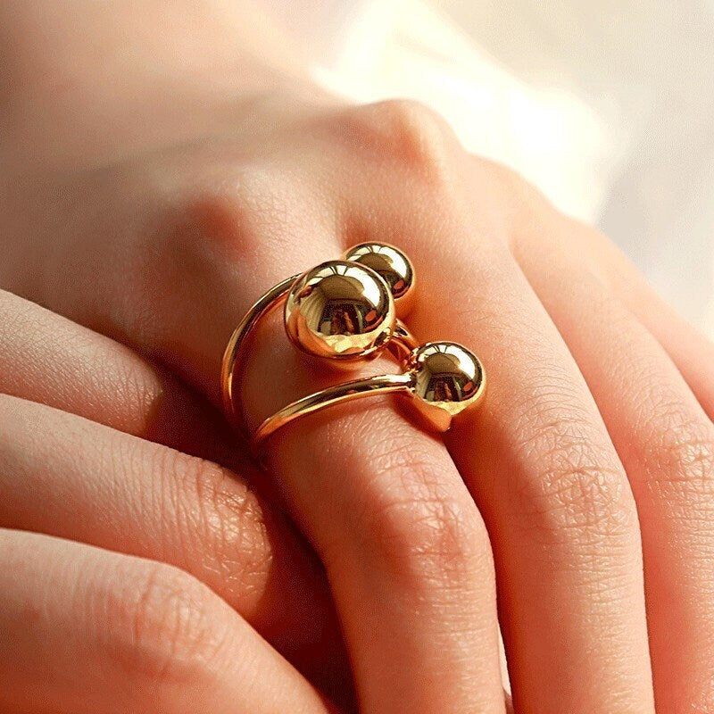 Gold Plated Adjustable Triple Globe Gold Ring