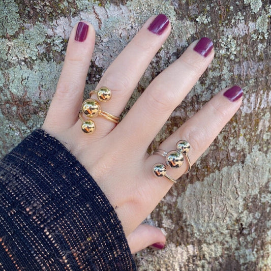 Gold Plated Adjustable Triple Globe Gold  Ring