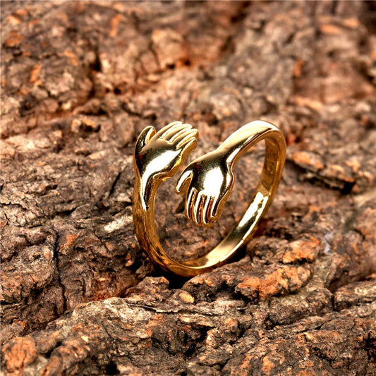 18K Gold Plated Gold Embracing Hands Ring