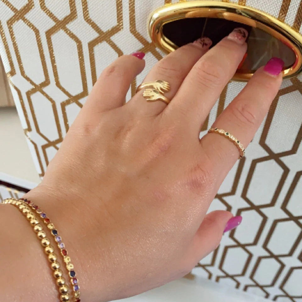 18K Gold Plated Gold Embracing Hands Ring