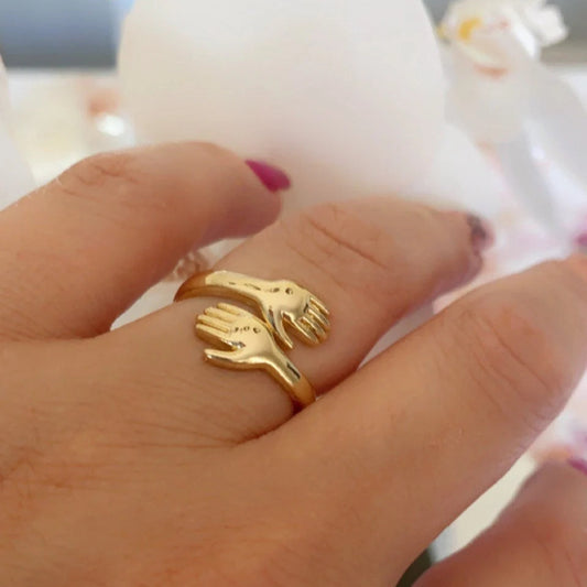 18K Gold Plated Gold Embracing Hands Ring