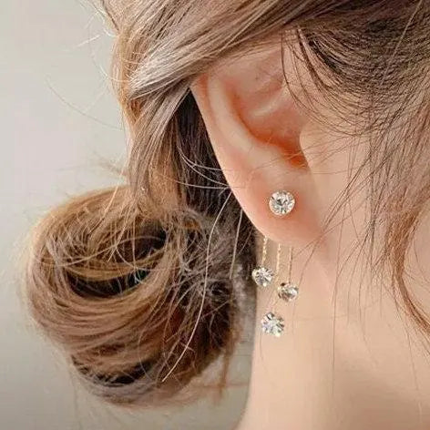 Gold Plated Brass Diamond Dangle Tassel Earrings