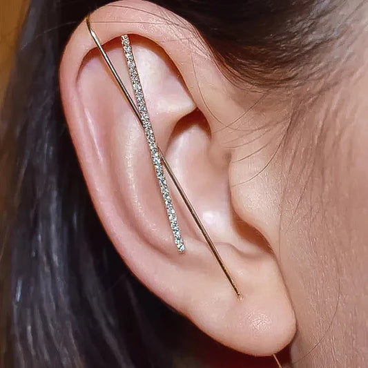 Gold Plated Zircon X-Shape Crawler Earrings