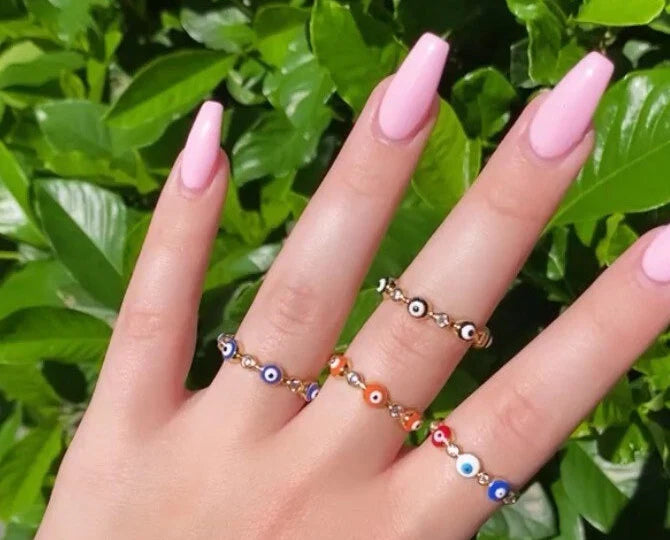 18k Gold Plated Colorful Enamel Adjustable Evil Eye Ring