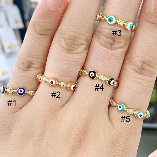 18k Gold Plated Colorful Enamel Adjustable Evil Eye Ring