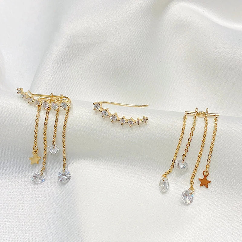 Gold Plated Brass Star Tassel Drop Earrings