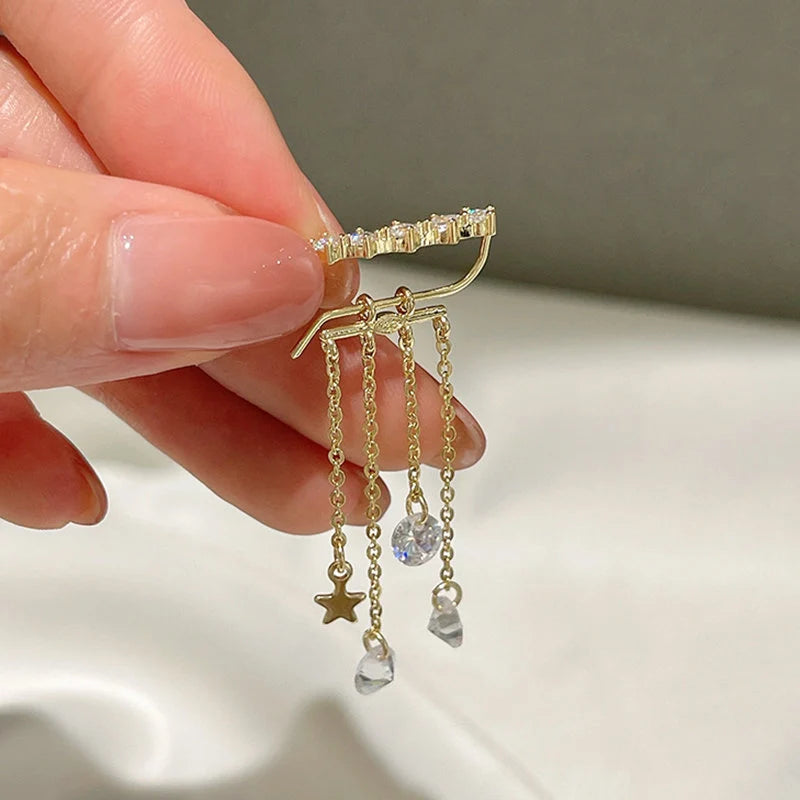 Gold Plated Brass Star Tassel Drop Earrings