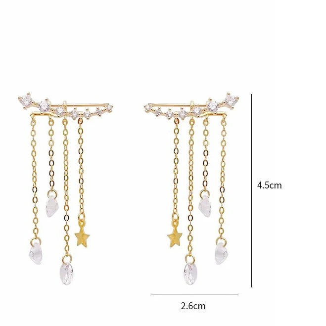 Gold Plated Brass Star Tassel Drop Earrings