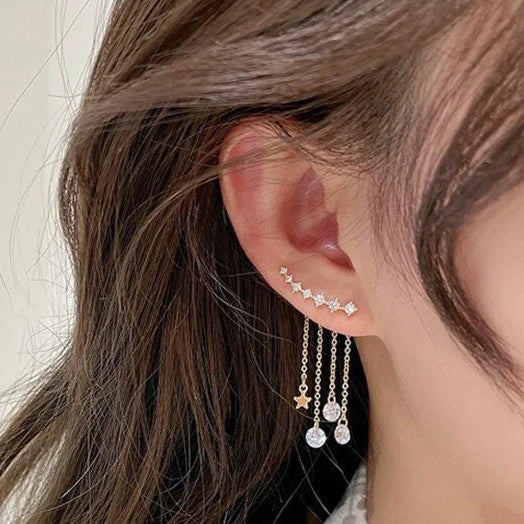 Gold Plated Brass Star Tassel Drop Earrings