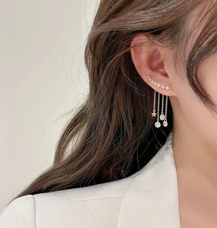 Gold Plated Brass Star Tassel Drop Earrings