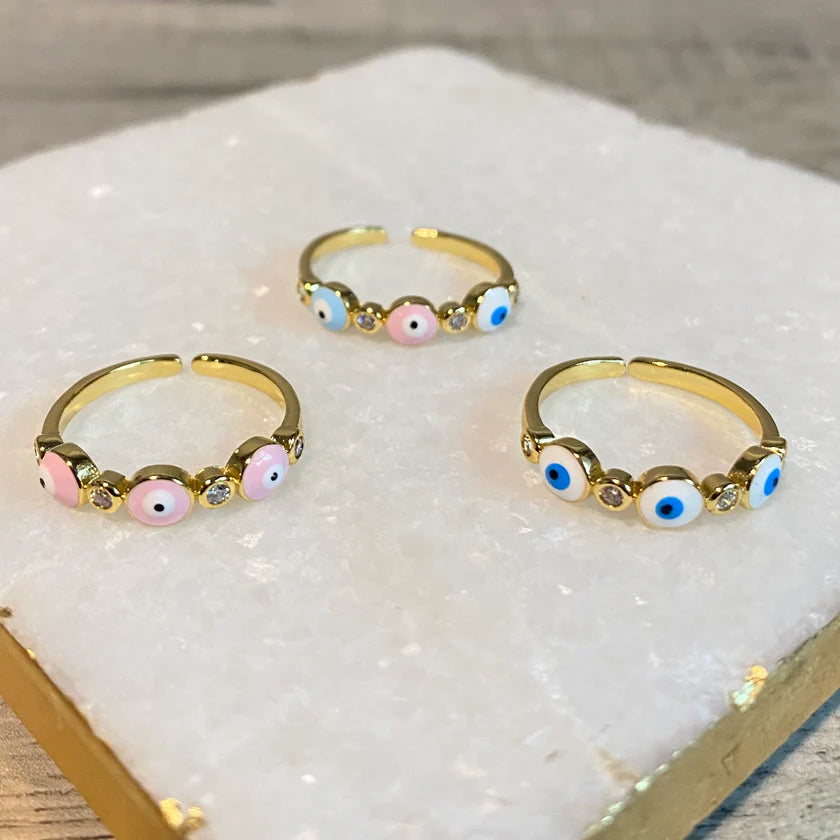 18k Gold Plated Colorful Enamel Adjustable Evil Eye Ring